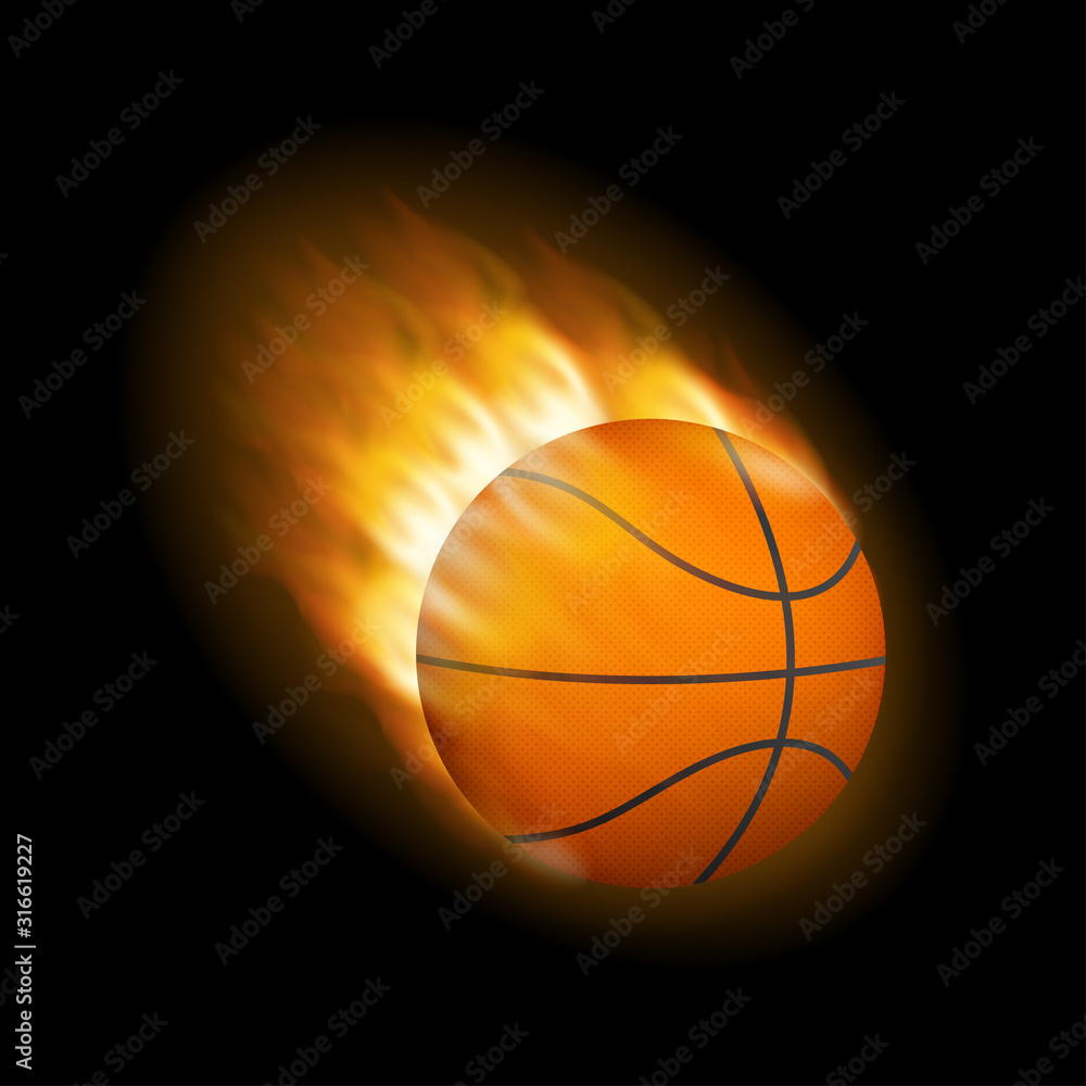 Fototapeta premium Fire burning basketball with background black. Vector stock illustration.