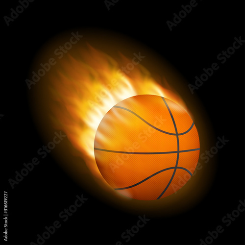 Fire burning basketball with background black. Vector stock illustration. © DG-Studio