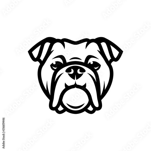 English bulldog face - isolated outlined vector illustration