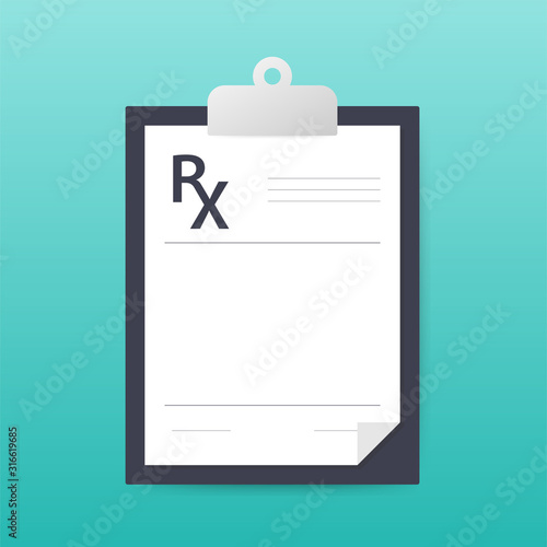 Blank Rx prescription form isolated on white background. Vector stock illustration.