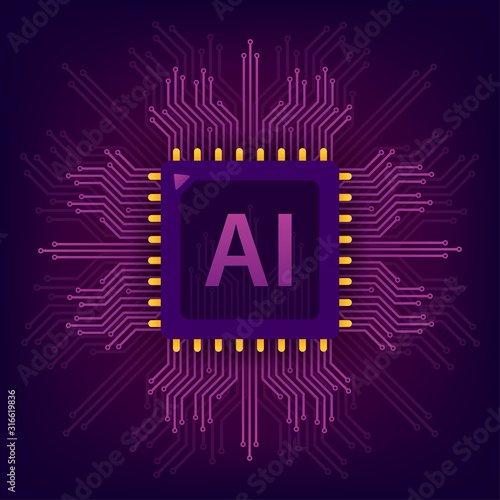 Artificial Intelligence landing page. Ai banner. Website template for deep learning concept. Vector stock illustration.