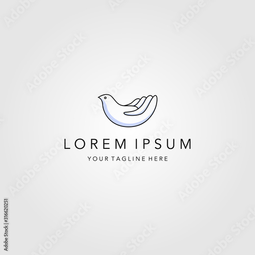 line art bird on hand logo minimalist vector emblem illustration design