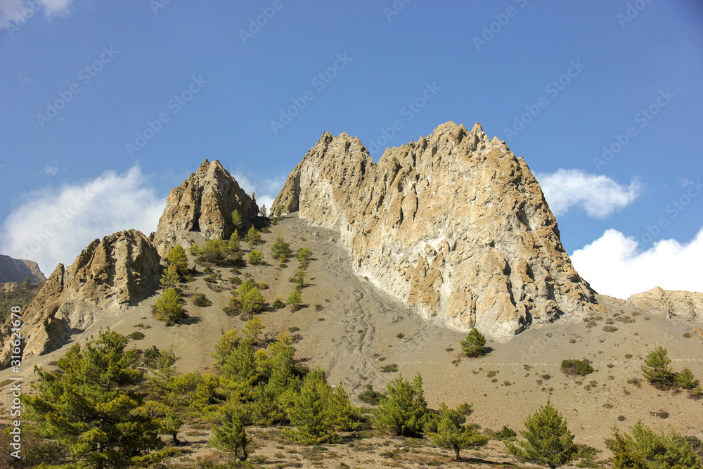 Rocky terrain, mountains of nepal, cliffs