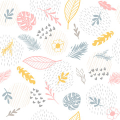 Gordijnen Tropische bladerprint patronen Seamless exotic pattern with tropical plants and gold glitter elements. Vector  © Tolchik