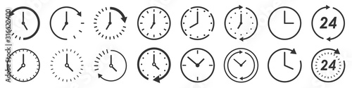 Vector Time and Clock icons in thin line style.