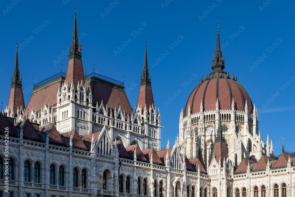 Hungarian parliament in center of Budapest, Hungary