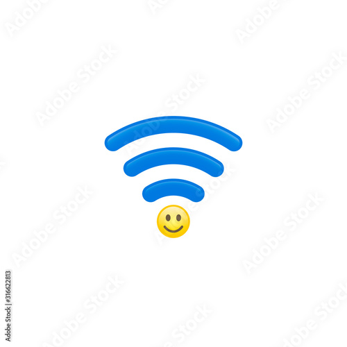Smile Wi Fi waves icon, Share a good mood concept. Vector illustration