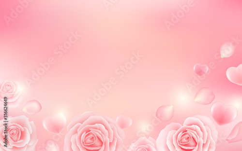 Valentines day background with hearts and roses. Vector illustration. wallpaper  flyer  wedding invitation  poster  brochure  banner design template.