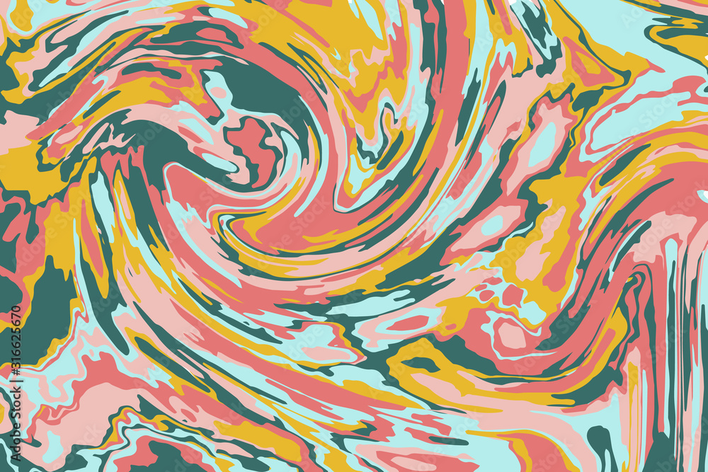 Abstract color background of multicolored liquid colors. Liquid marble texture, waves. Modern design of trendy colors. Vector illustration EPS 10.