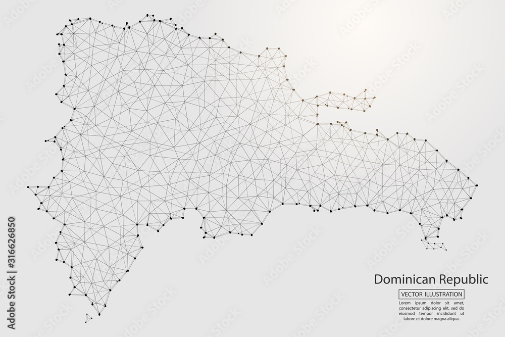 A map of Dominican Republic consisting of 3D triangles, lines, points, and connections. Vector illustration of the EPS 10.
