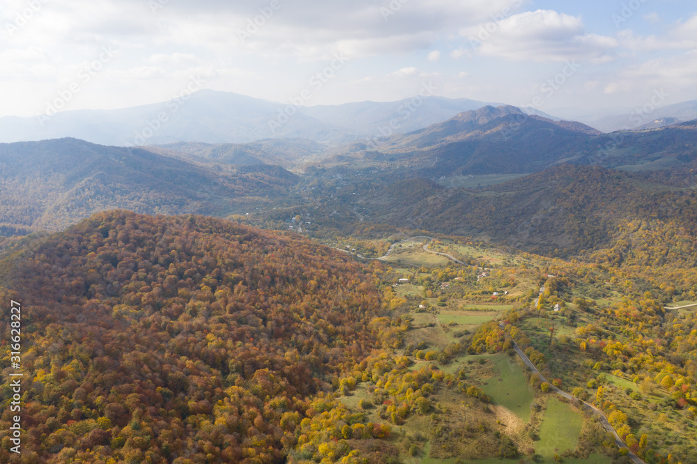 Gombori pass, Georgia country. Autumn. Drone shooting