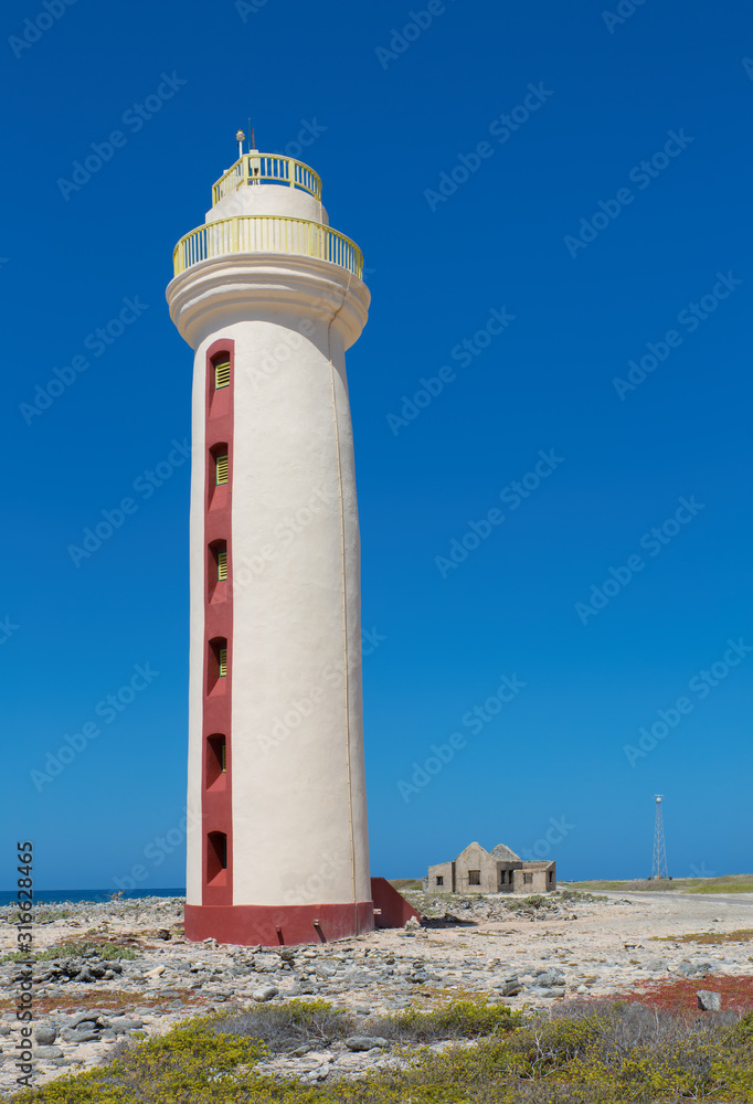 Lighthouse with ruin on coast of Bonaire