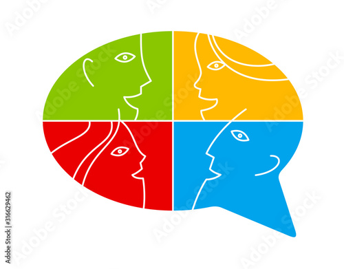 Conceptual speech bubble communication concept vector sign isolated on white, dialog or brainstorm, discussion or argument.