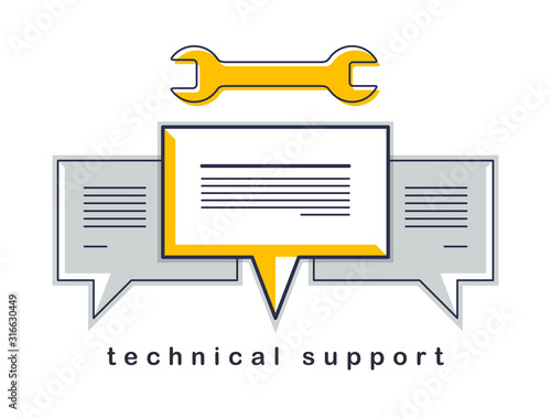 Technical support vector design element isolated on white, speech bubbles concept.