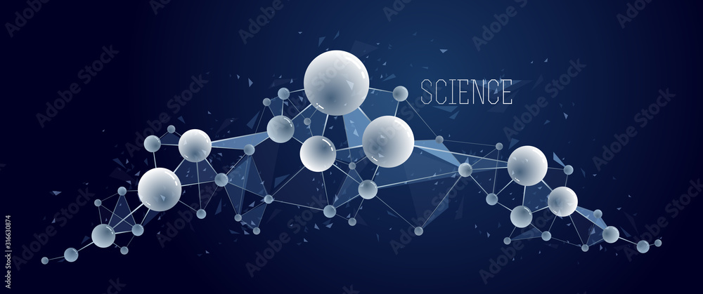 Molecules vector illustration, science chemistry and physics theme abstract background, micro and nano science and technology theme, atoms and microscopic particles. - obrazy, fototapety, plakaty 