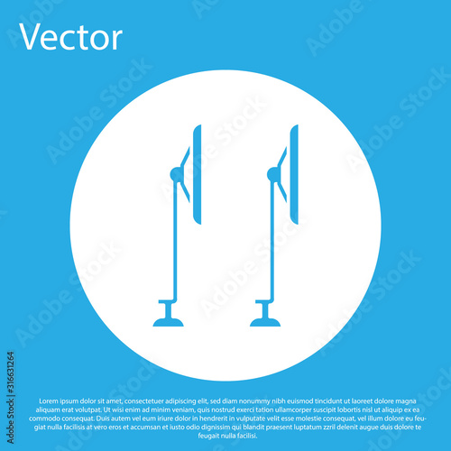 Blue Windscreen wiper icon isolated on blue background. White circle button. Vector Illustration