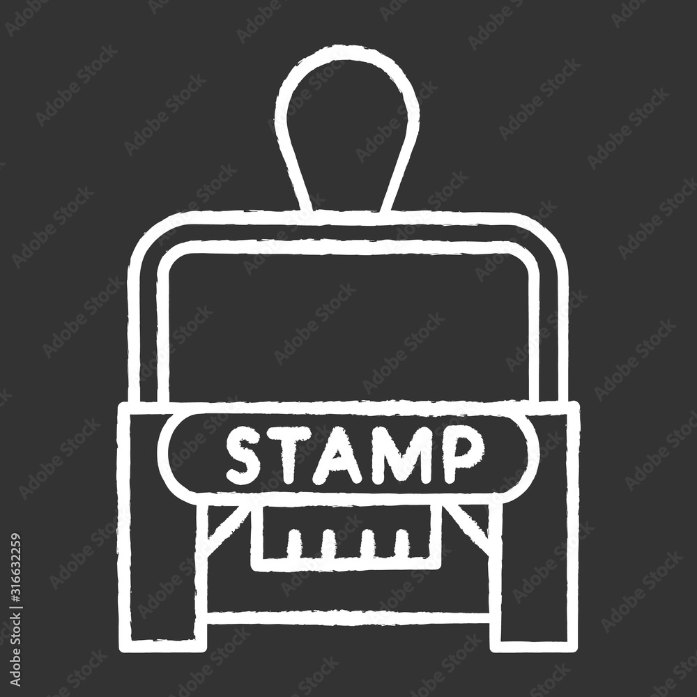 Stamp chalk white icon on black background. Apostille and legalization. Legal paper. Notarization. Authentification. Validation, confirmation. Notary services. Isolated vector chalkboard illustration