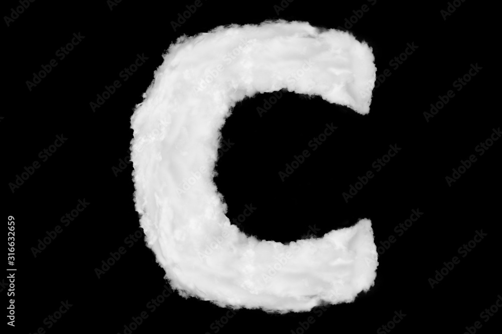Letter C font shape element made of clouds on black background ready for mask or blending modes Letter C font shape element made of clouds on black background ready for mask or blending modes
