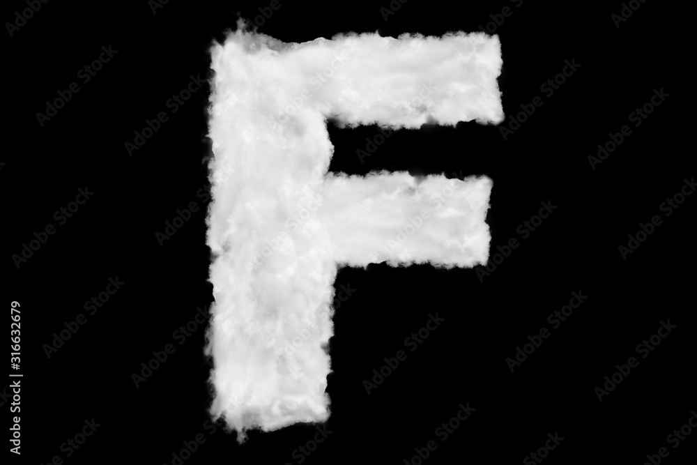 Letter F font shape element made of clouds on black background ready for mask or blending modes Letter F font shape element made of clouds on black background ready for mask or blending modes