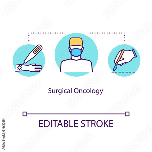 Surgical oncology concept icon. Cancer treatment idea thin line illustration. Biopsies. Illness diagnostic. Medical help. Surgery. Vector isolated outline RGB color drawing. Editable stroke