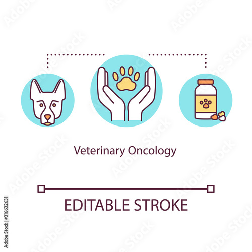 Veterinary oncology concept icon. Cancer treatment idea thin line illustration. Animals illness diagnostic. Skin tumors. Veterinary medicine. Vector isolated outline RGB color drawing. Editable stroke