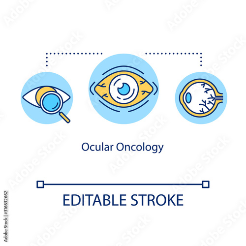 Ocular oncology concept icon. Eyes madical exam idea thin line illustration. Cancer diagnosis. Ophthalmology. Illness treatment. Vector isolated outline RGB color drawing. Editable stroke