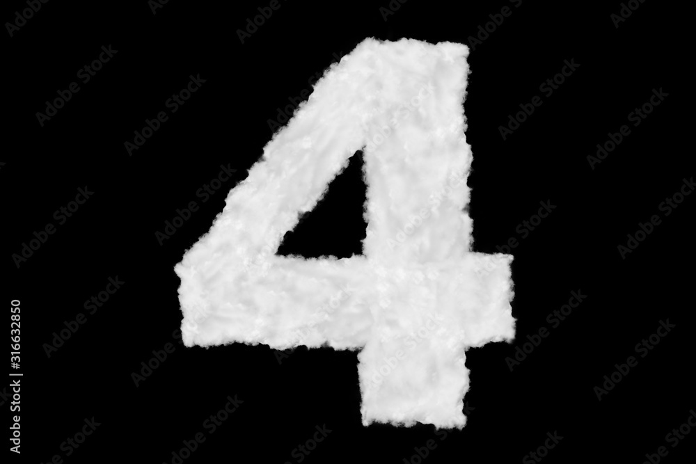 Number 4 font shape element made of clouds on black background ready for mask or blending modes Number 4 font shape element made of clouds on black background ready for mask or blending modes