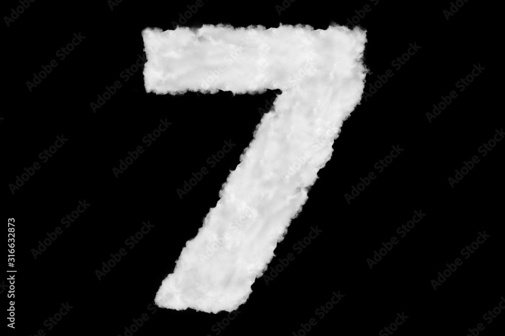 Number 7 font shape element made of clouds on black background ready for mask or blending modes