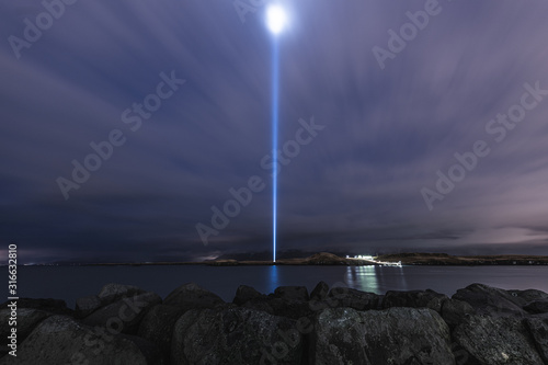 Imagine Peace Tower. Memorial to John Lennon from his widow Yoko Ono located on Videy Island near Reykjavík, Iceland.