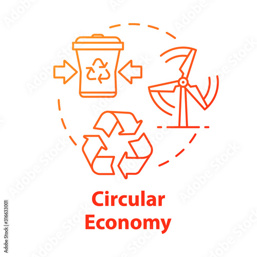 Circular economy concept icon. Infinite industrial loop. Sustainability and recycling. No waste production. Market development idea thin line illustration. Vector isolated outline RGB color drawing