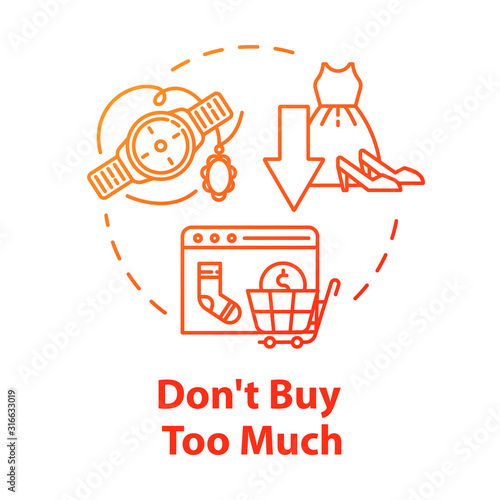 Don't buy too much concept icon. Consumerism and economy. E-commerce and retail. Fashion industry impact. Smart consumption idea thin line illustration. Vector isolated outline RGB color drawing