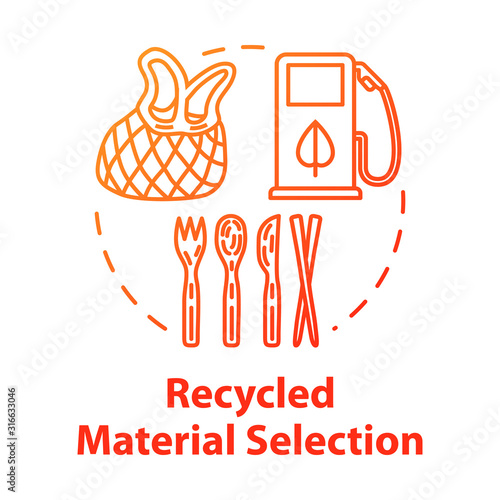 Recycled material selection concept icon. Environment protection. Garbage disposal and reuse. Natural resource. Eco products idea thin line illustration. Vector isolated outline RGB color drawing