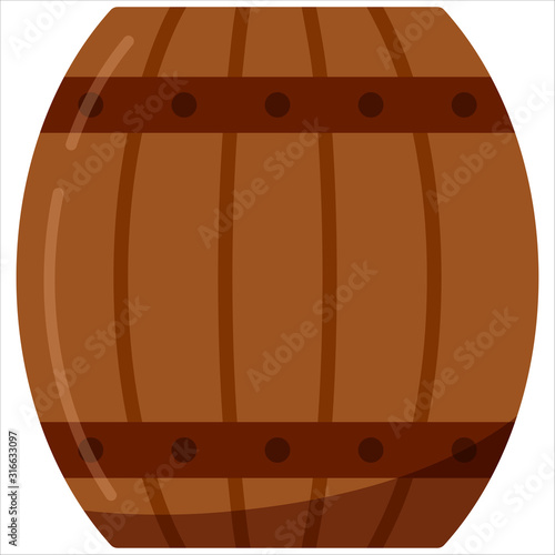 Wooden alcohol barrel, drink container, keg icon isolated on white background.