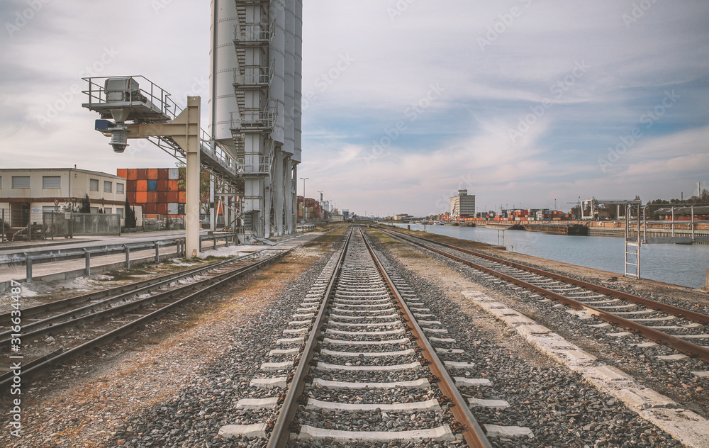 Naklejka premium Railway line through the industrial area of ​​Mannheim Germany