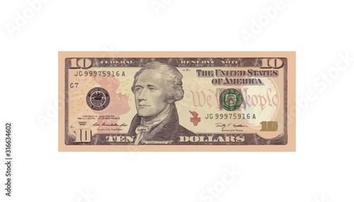10 Dollars money realistic paper banknotes of USA - vector business art illustration