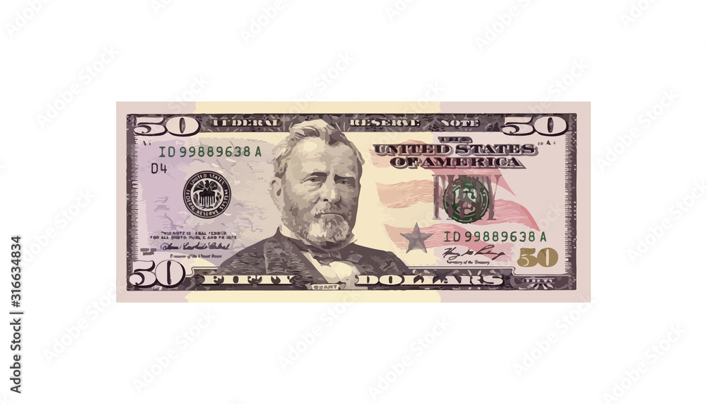50 Dollars money realistic paper banknotes of USA - vector business art illustration 50 Dollars money realistic paper banknotes of USA - vector business art illustration