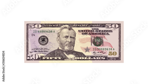 50 Dollars money realistic paper banknotes of USA - vector business art illustration photo