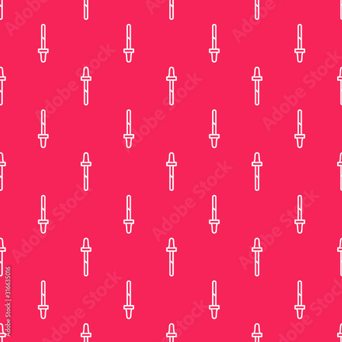 White line Pipette icon isolated seamless pattern on red background. Element of medical, cosmetic, chemistry lab equipment. Vector Illustration