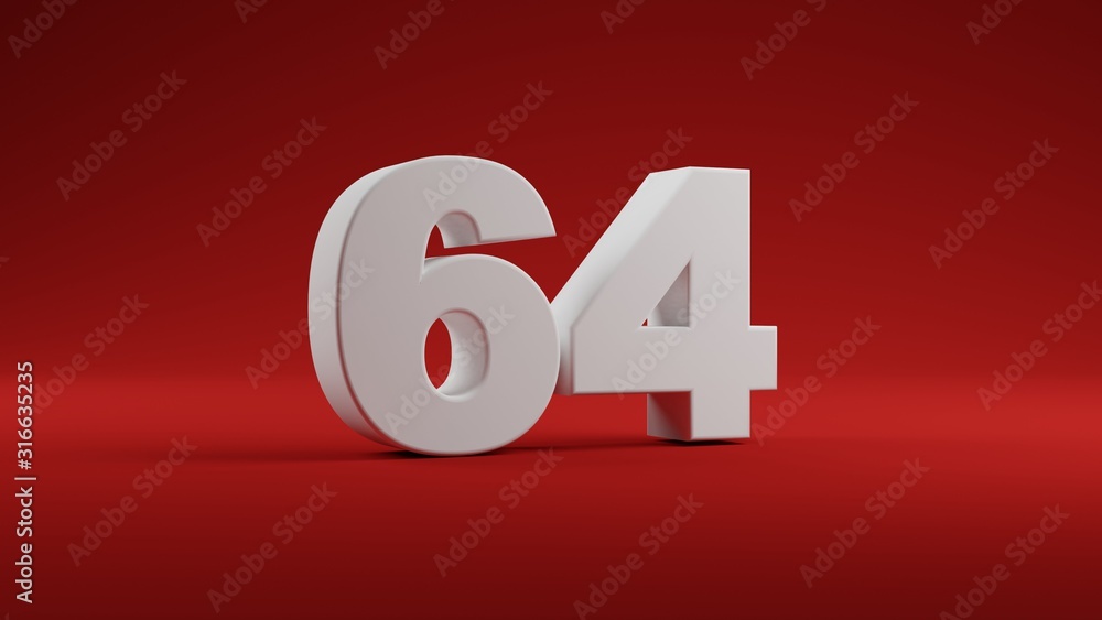 Number 64 in white on Red background, 3D illustration Number 64 in white on Red background, 3D illustration
