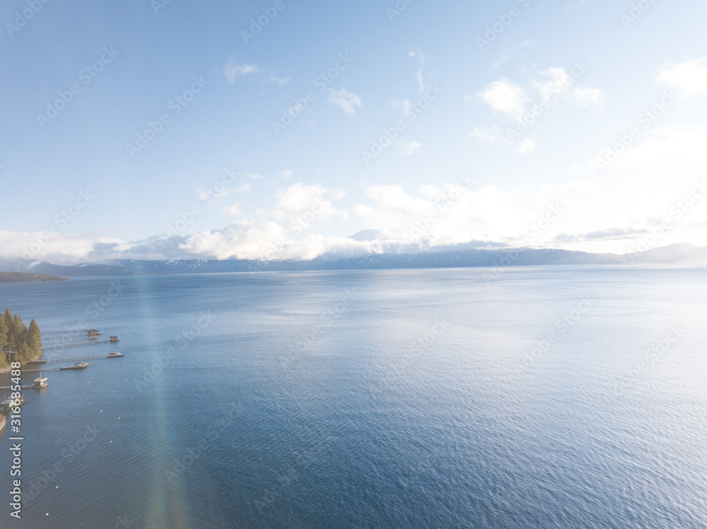 Aerial Drone shot of Lake Tahoe at Sunrise