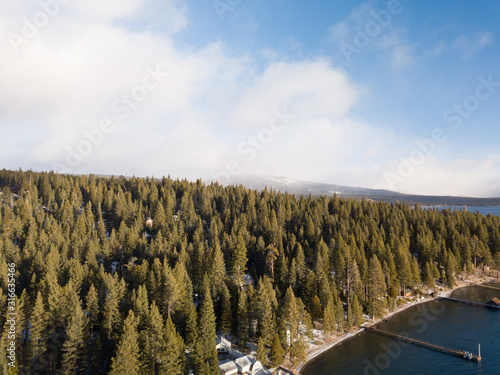 Aerial Drone shot of Lake Tahoe at Sunrise