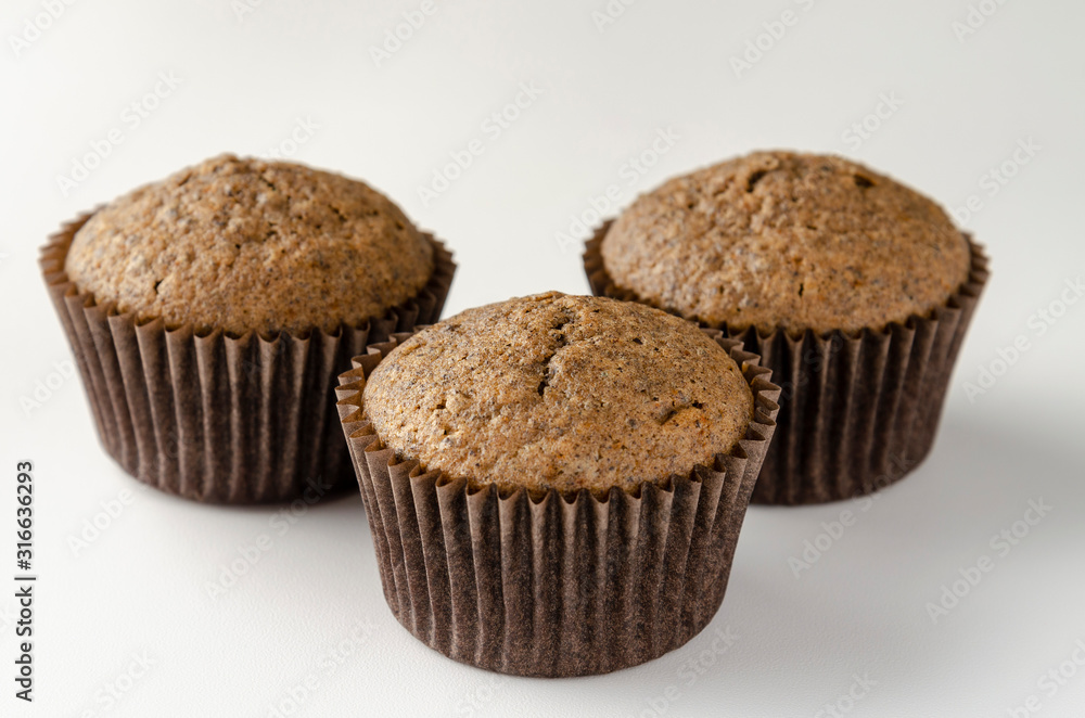 Chaga muffins - Superfood Trend on white background Chaga muffins - Superfood Trend on white background