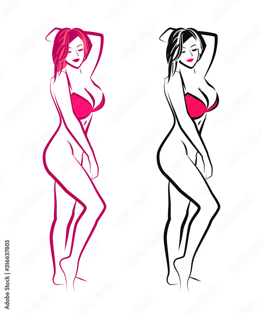 Nude Pin up Girl in swimsuit, Vector Illustration in pink color for  Cosmetic saloon, Bra Store or Sex Shop. Векторный объект Stock | Adobe Stock