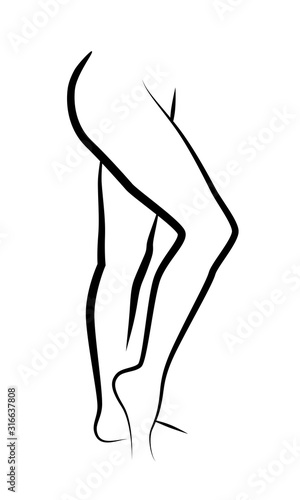 Fitness slim Legs of Beautiful Girl, Vector outline illustration of Weight loss or Plastic Surgery and Liposuction.