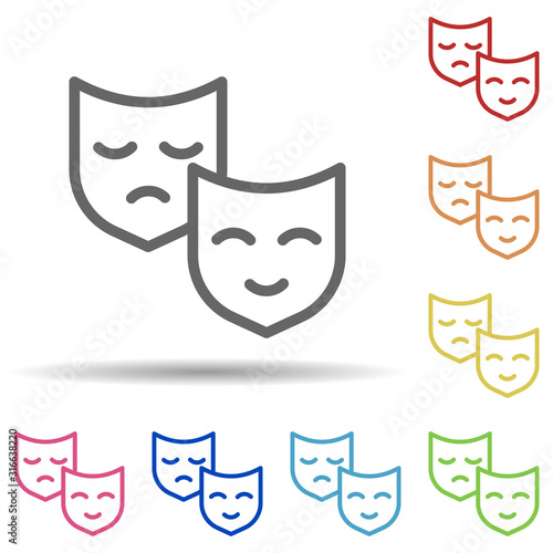 Theatre masks in multi color style icon. Simple thin line, outline vector of theatre icons for ui and ux, website or mobile application