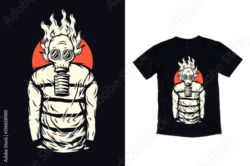 Creepy man with gas mask illustration for t shirt design