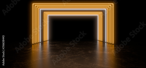 Beautiful composition of white neon lights on a black background. 3d rendering image.