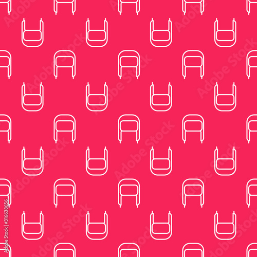 White line Winter hat with ear flaps icon isolated seamless pattern on red background. Vector Illustration