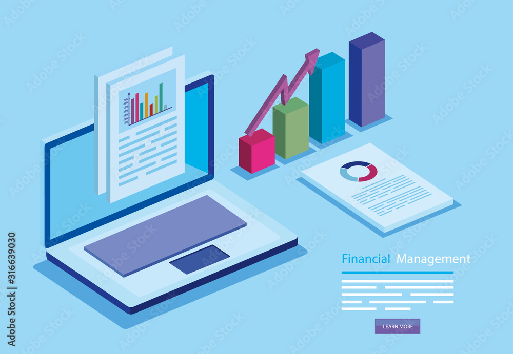 financial management with laptop and infographic