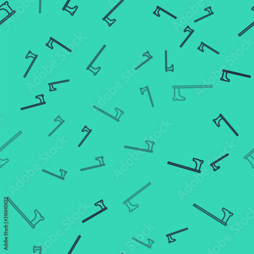 Black line Medieval axe icon isolated seamless pattern on green background. Battle axe, executioner axe. Medieval weapon. Vector Illustration